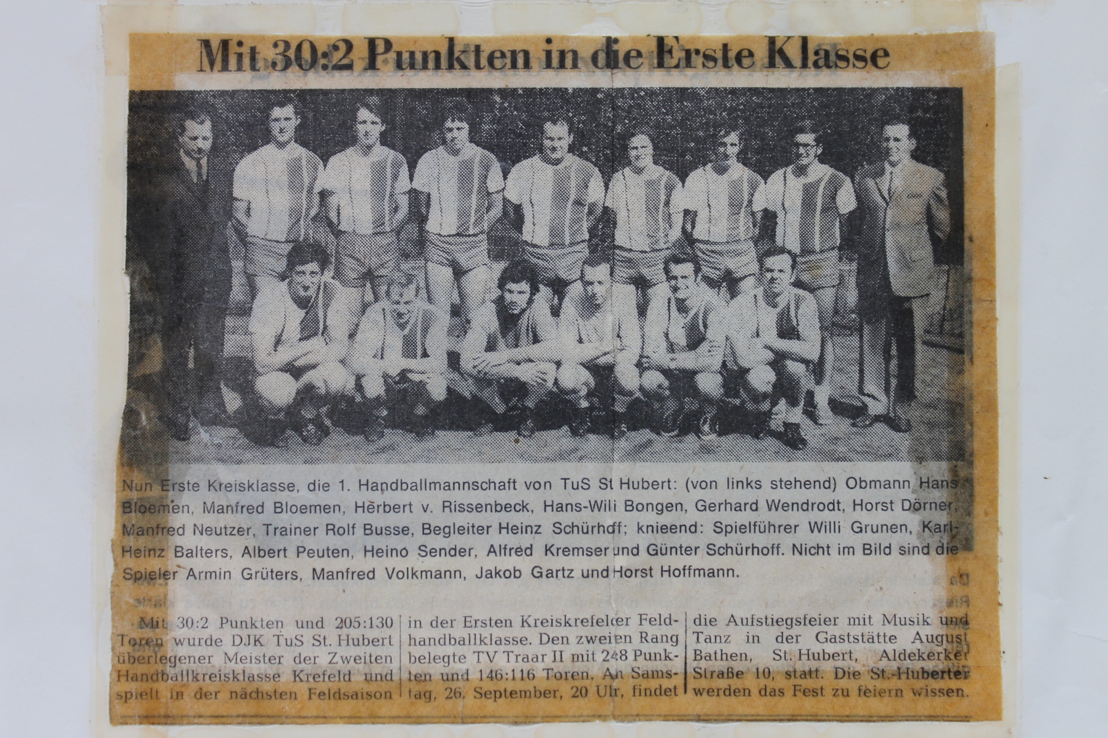 Meister und Aufstieg 1972 – TuS St. Hubert Handball