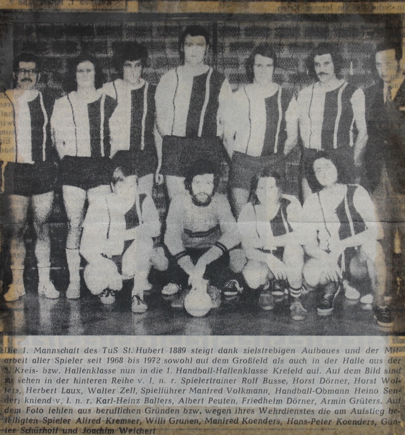 Meister und Aufstieg 1972 – TuS St. Hubert Handball